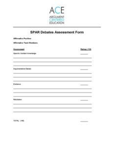 Click here to download the ACE Debate Assessment Form by team. 