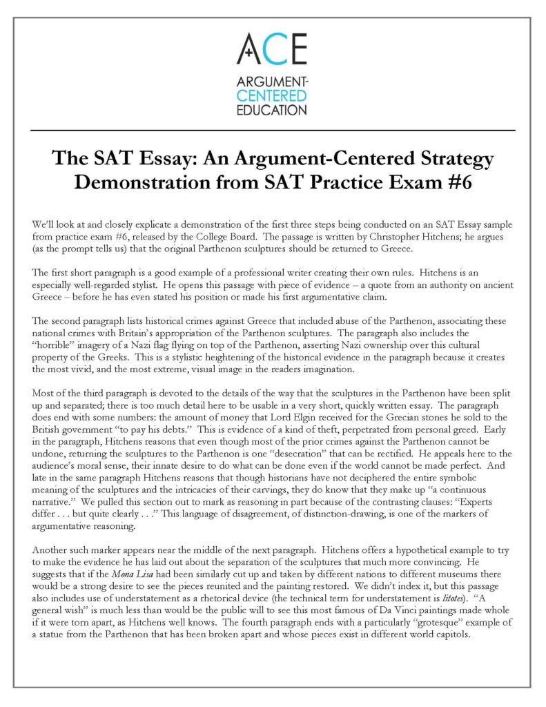 The SAT Essay An ArgumentCentered Strategy ArgumentCentered Education